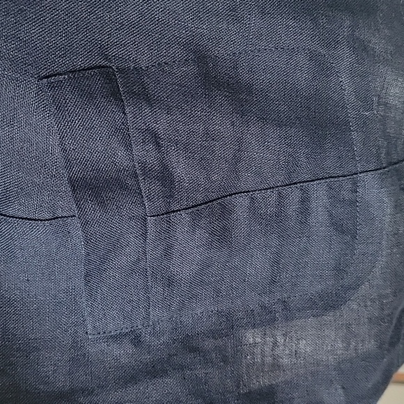 TALBOTS Navy Blue 100% Irish Linen Button Down Patch Pocket Ruffle Cuff Blouse - Picture 5 of 10